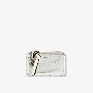 Кожаный кошелек с подвеской-логотипом Alphabet Chloe, серебряный Chloé