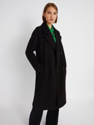 Длинное пальто без утеплителя на кнопках с рукавами реглан и поясом zolla. Цвет: черный