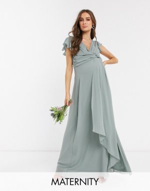 Шалфейно-зеленое платье макси bridesmaid-Зеленый TFNC Maternity