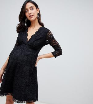 Черное кружевное платье с рукавами 3/4 -Черный Flounce London Maternity