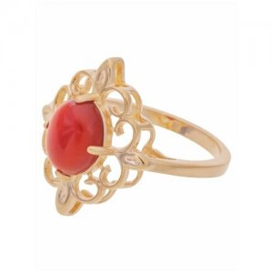 Кольцо помолвочное , агат, размер 19, бордовый Lotus Jewelry. Цвет: бордовый