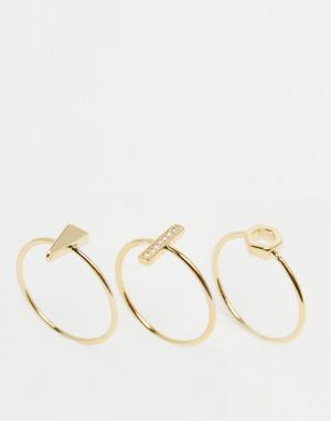 Набор позолоченных колец с минималистским геометрическим дизайном Orel Orelia. Цвет: с золотым покрытием