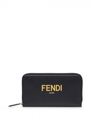 Кошелек с круговой молнией и логотипом Fendi. Цвет: черный