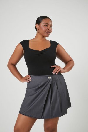 Плиссированная мини-юбка трапеции больших размеров , серый Forever 21