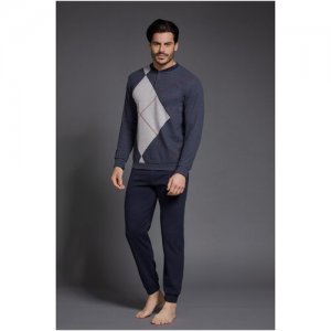 Пижама мужская с длинным рукавом и штанами EP2109 Jeans/джинсовый M/48 Enrico Coveri. Цвет: синий