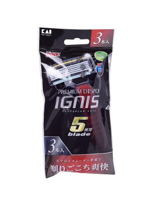 Бритва безопасная мужская одноразовая Premium Dispo IGNIS - 5 лезвий,  3 штуки Kai. Цвет: черный