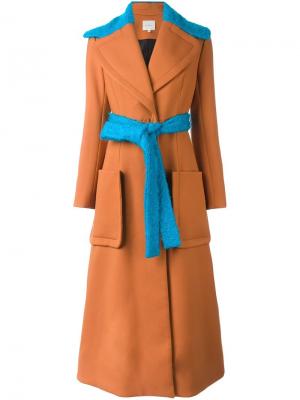 Пальто с контрастным поясом Delpozo. Цвет: жёлтый и оранжевый