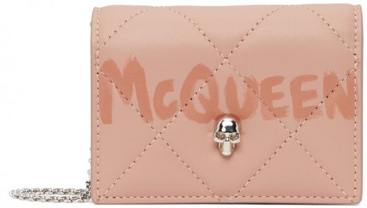 Розовая визитница-цепочка с черепом Alexander McQueen