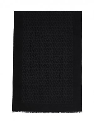 Черный женский шелковый шарф с жаккардовым логотипом Valentino Garavani