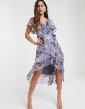Платье миди с цветочным принтом и кейпом -Мульти ASOS DESIGN