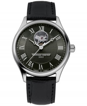 Мужские швейцарские автоматические классические часы Heart Beat с черным кожаным ремешком, 40 мм Frederique Constant Frédérique