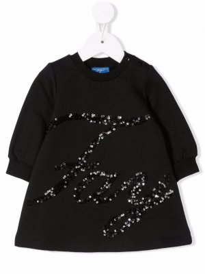 Платье-свитер с пайетками и логотипом Fay Kids. Цвет: черный
