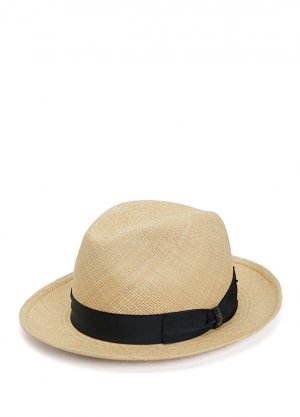Бежево-черная мужская соломенная шляпа Borsalino
