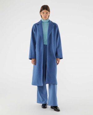 Длинное женское тканевое пальто с воротником лацканами Compañía Fantástica, синий Compania Fantastica