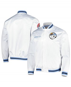 Мужская белая атласная куртка Sporting Kansas City на кнопках белого цвета Mitchell & Ness