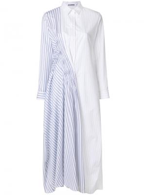 Асимметричное полосатое платье-рубашка Jil Sander. Цвет: белый