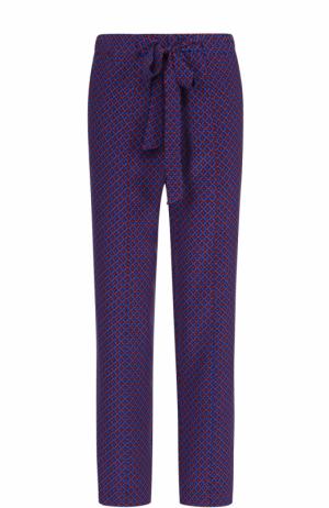 Укороченные шелковые брюки с карманами и поясом Tory Burch. Цвет: темно-синий