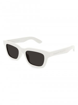 Солнцезащитные очки прямоугольной формы со скошенной оправой 52 мм , белый Alexander McQueen