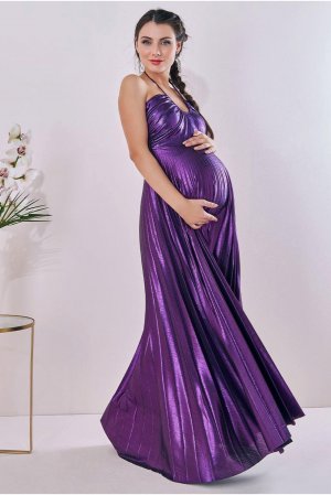 Плиссированное платье из фольги для беременных с завязкой на спине макси , фиолетовый Goddiva
