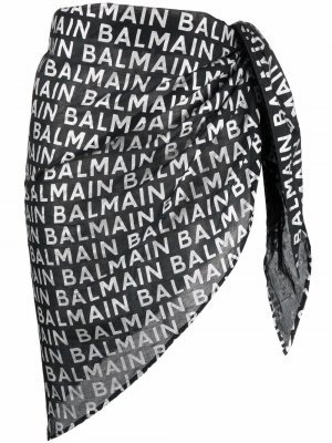 Саронг с логотипом Balmain. Цвет: черный