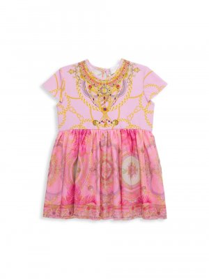 Платье из тюля с принтом цепочек для маленьких девочек , розовый CAMILLA