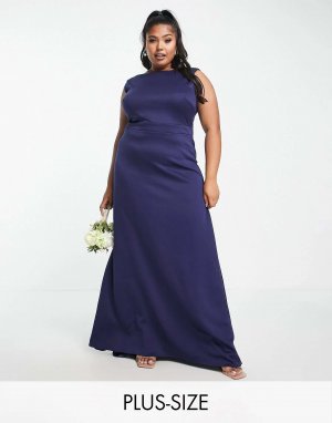 Темно-синее платье макси с бантом на спине Bridesmaid TFNC