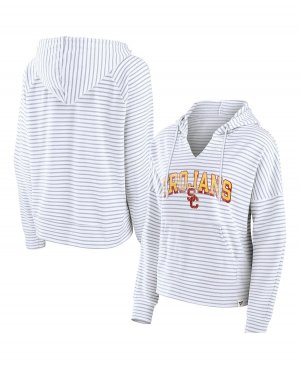 Женский белый пуловер с капюшоном в полоску надписью USC Trojans , Fanatics