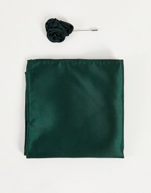Свадебная булавка с цветком цвета на лацкан и платок-паше зеленого -Зеленый цвет Gianni Feraud