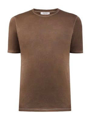 Шелковая футболка из джерси с контрастной отделкой швов GRAN SASSO. Цвет: коричневый