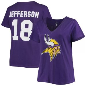 Женская футболка с логотипом Justin Jefferson Purple Minnesota Vikings, большие размеры, имя и номер, v-образным вырезом Fanatics