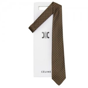 Коричневый галстук с мелкими логотипами 70295 Celine. Цвет: коричневый
