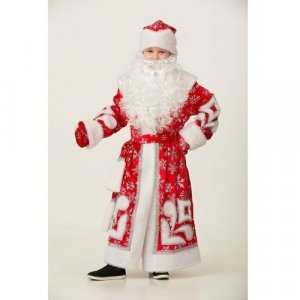 Карнавальный костюм Дед Мороз, пальто с узором, шапка, рукавицы, р. 34, рост 134 см Батик. Цвет: красный