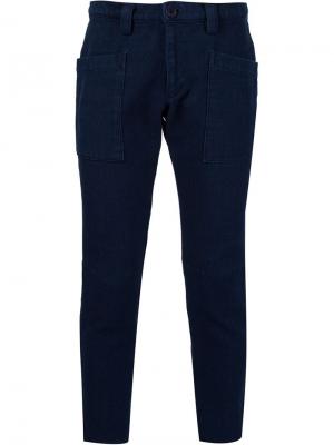 Укороченные брюки кроя скинни Sashiko Blue Japan. Цвет: синий