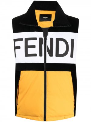 Дутый жилет с вышитым логотипом Fendi. Цвет: желтый