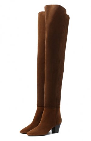 Замшевые ботфорты Kim Saint Laurent. Цвет: коричневый