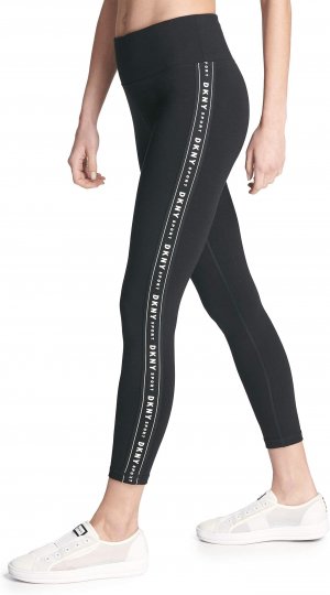 Женские леггинсы для йоги контроля живота , цвет Black With Black/White Logo Tape DKNY