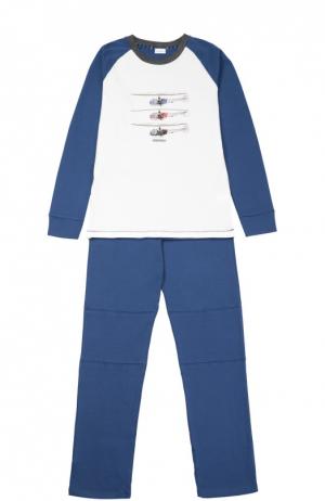 Хлопковая пижама с принтом Grigioperla. Цвет: синий