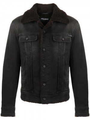 Джинсовая куртка со вставками из овчины Dolce & Gabbana. Цвет: черный