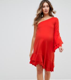 Платье мини на одно плечо с оборкой GeBe Maternity. Цвет: красный
