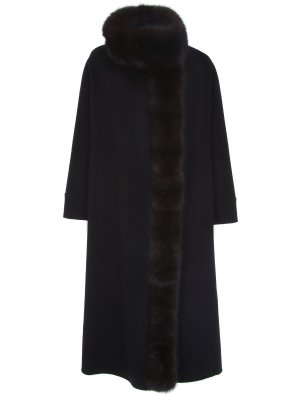 Пальто с отделкой мехом соболя GIULIANA TESO. Цвет: черный
