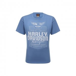 Хлопковая футболка Harley-Davidson. Цвет: голубой
