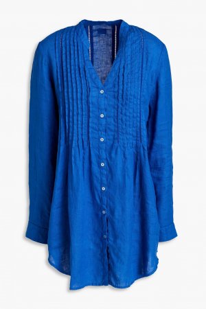 Льняная блузка с защипами 120% LINO, синий Lino