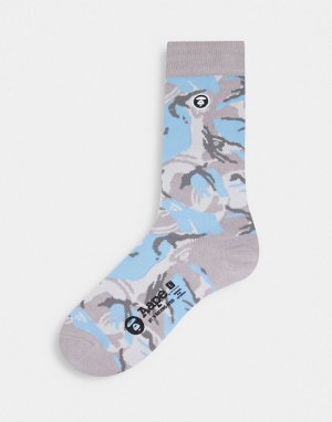Серые носки с логотипом и камуфляжным принтом AAPE By A Bathing Ape-Серый APE®