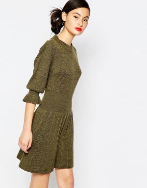 Вязаное платье из мериносовой шерсти Sonia by Rykiel. Цвет: оливковый мох