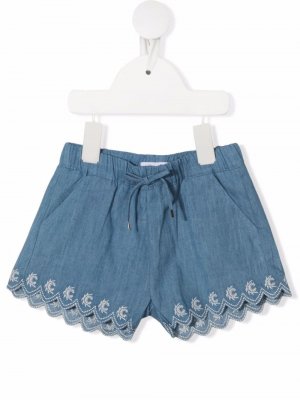 Джинсовые шорты с вышивкой Chloé Kids. Цвет: синий
