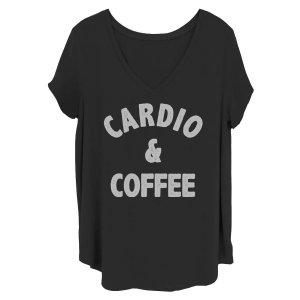 Черная футболка с надписью для кардио и кофе, бега фитнеса юниоров Unbranded