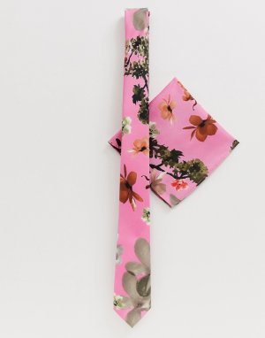 Узкий галстук и платок-паше розового цвета wedding-Розовый ASOS DESIGN