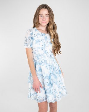 Многоуровневое платье с пышными рукавами и цветочным принтом для девочки, размер 7–16 Zoe