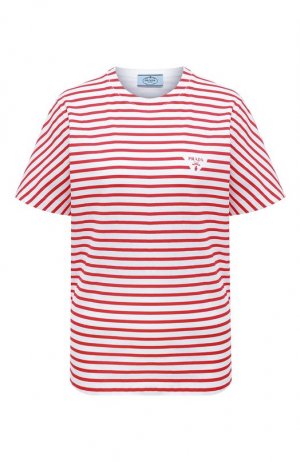 Хлопковая футболка Prada. Цвет: красный