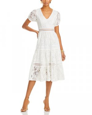 Кружевное платье-миди с короткими рукавами , цвет White AQUA